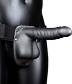 Ribbed Hollow Strap On with Balls  8" / 21 cm  Gunmetal