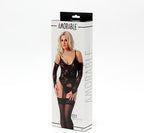 CORSET MET G-STRING HANDSCHOENEN EN KOUSEN ZWART