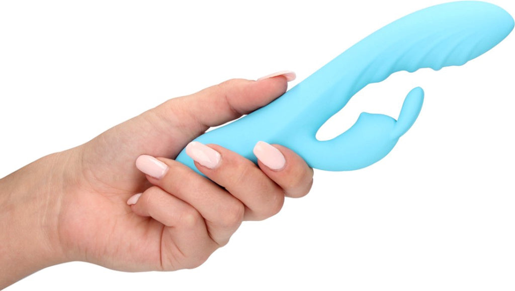 Geribbelde Ultra Zachte Siliconen Konijn Vibrator Glaciaal Blauw
