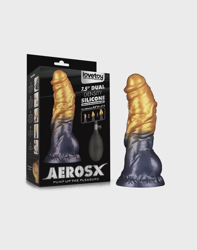 LoveToy - Dual Density Opblaasbare Dildo 7,5" / 19 cm - Goud/Zwart