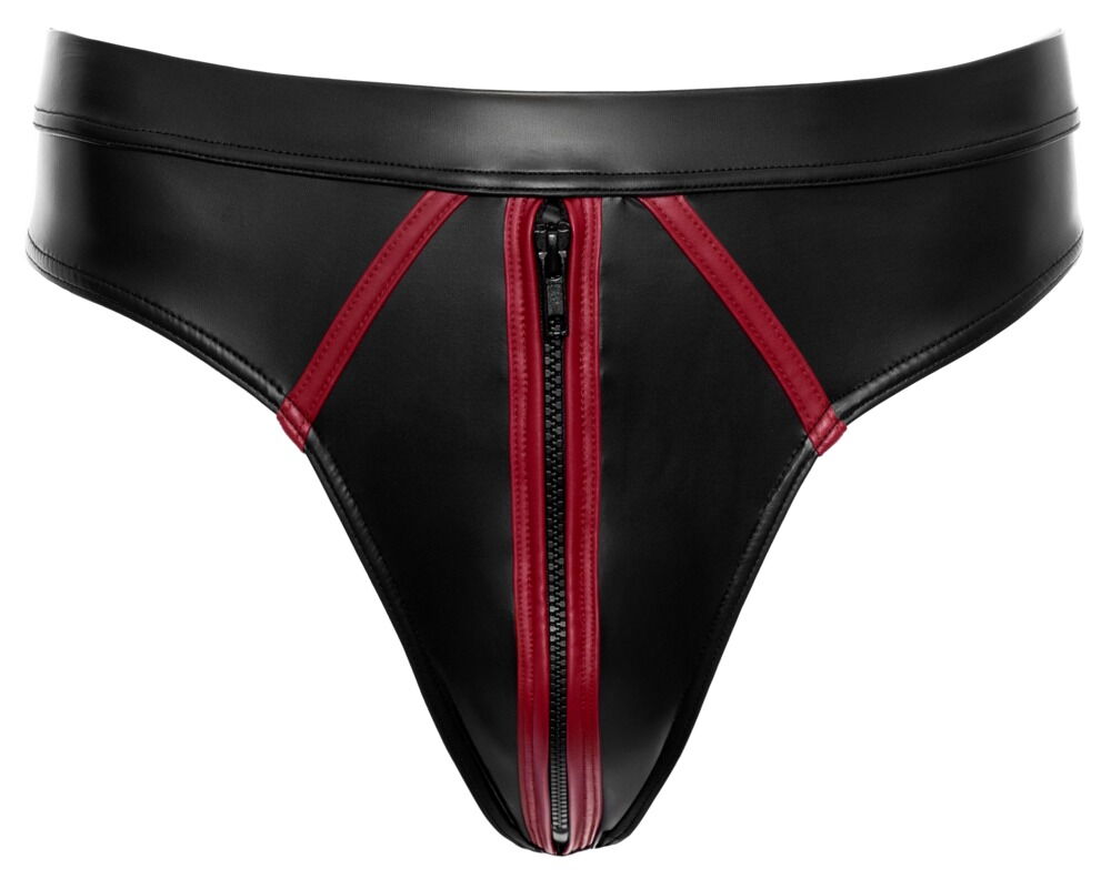 Svenjoyment Heren String/Thong met Rits – Zwart/Rood