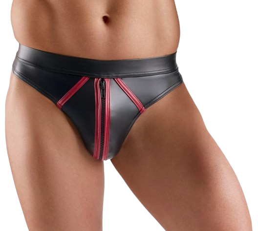 Svenjoyment Heren String/Thong met Rits – Zwart/Rood