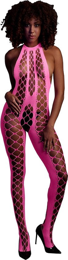 Bodystocking with Halterneck - One Size - Neon Pink