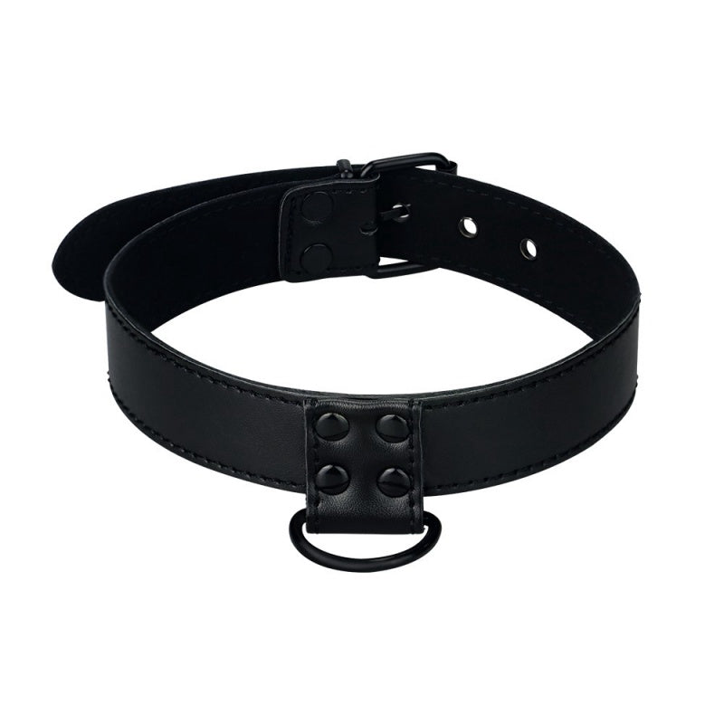 BONDAGE FETISJ ZWARTE MATTE KRAAG MET RIEM
