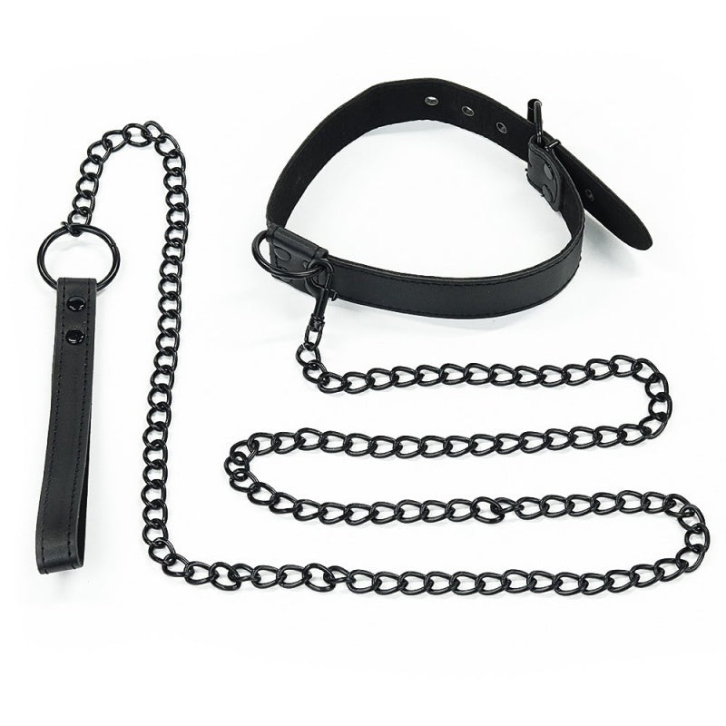BONDAGE FETISJ ZWARTE MATTE KRAAG MET RIEM