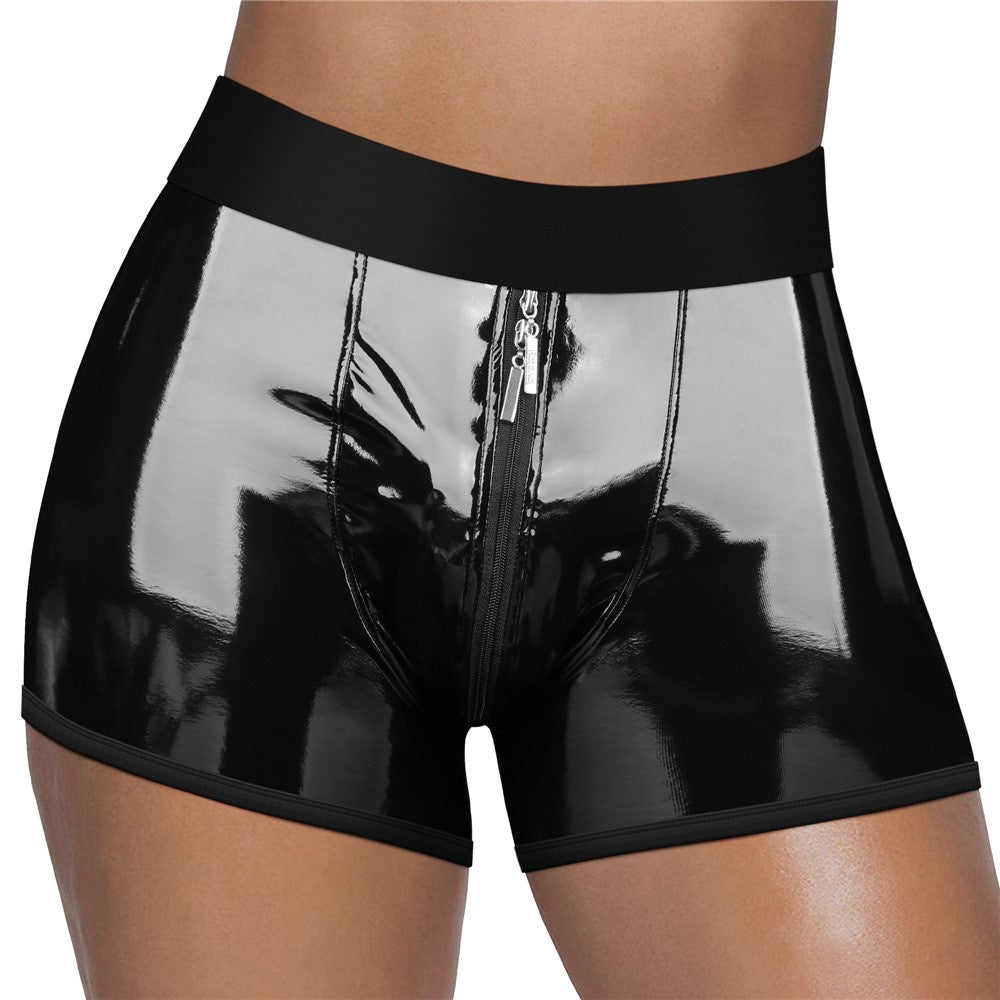 STRAP-ON SHORT BOXER VOOR MAN EN VROUW LAK ZWART