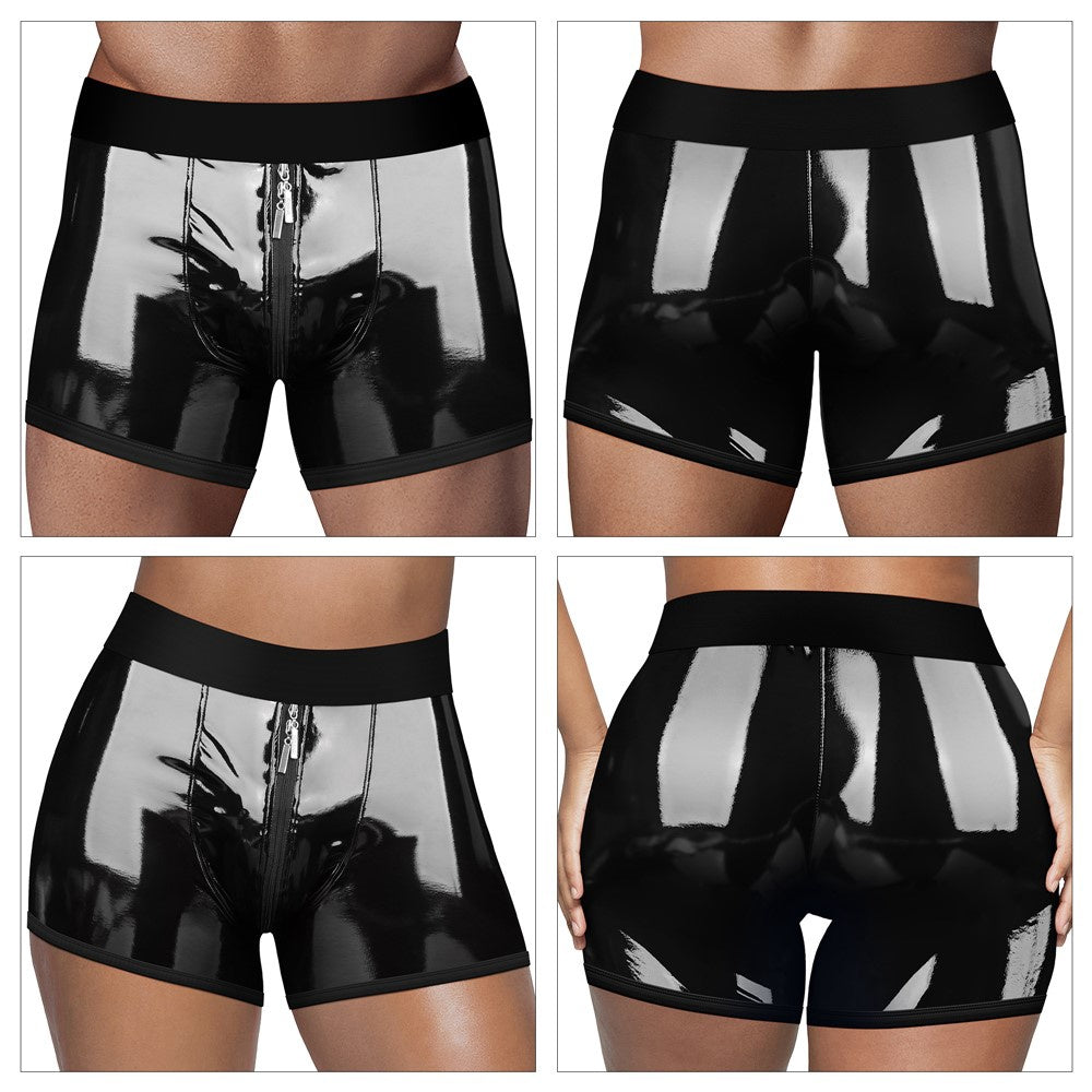 STRAP-ON SHORT BOXER VOOR MAN EN VROUW LAK ZWART
