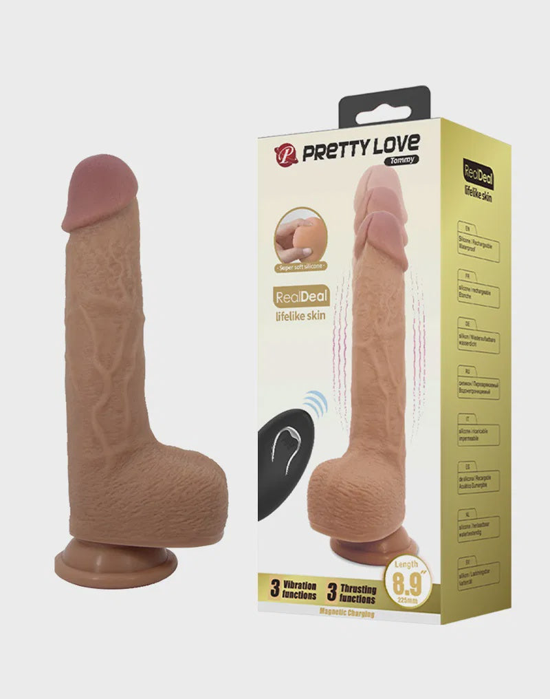 Tommy Lifelike Skin Dildo Vibrator Lichtbruin Afstandb