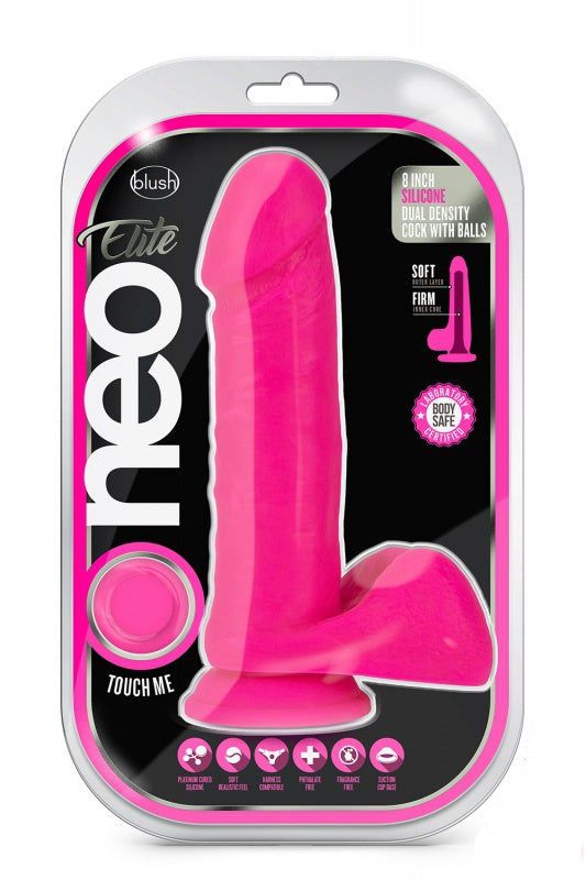 NEO ELITE 8 INCH SILICONEN PIK MET BALLEN NEON ROZE