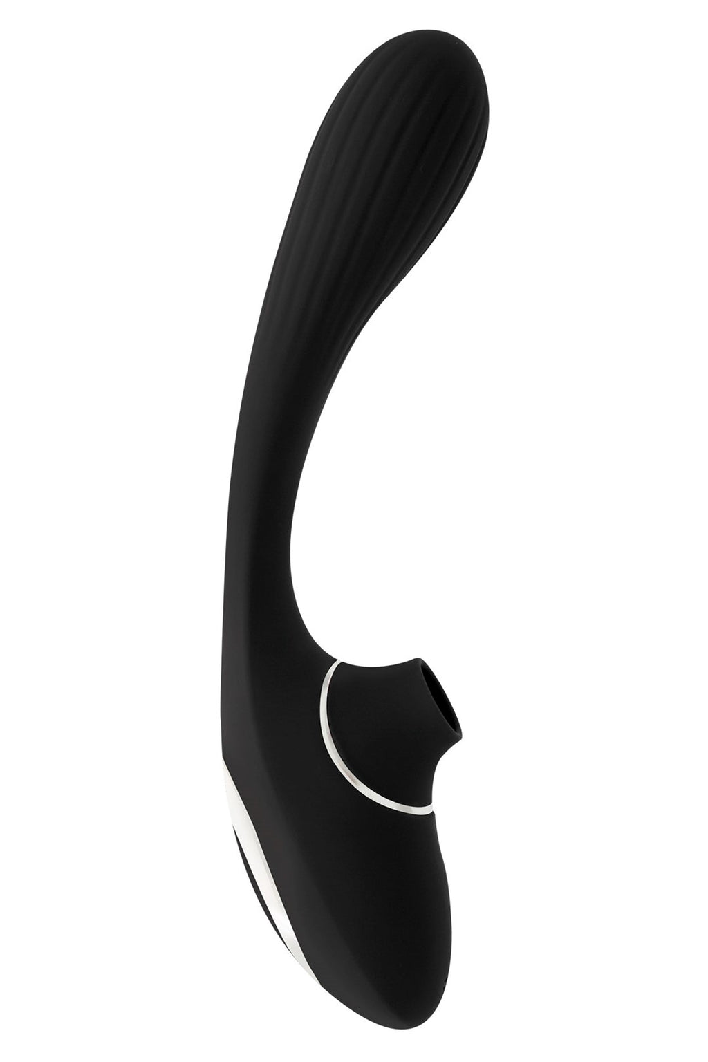 ZWARTE VIBRATOR MET DUBBELE ZUIGKRACHT