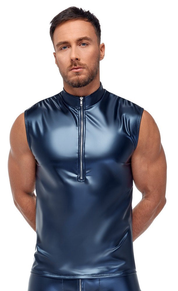 Nek Metallic Wetlook Mannen Shirt Mat
