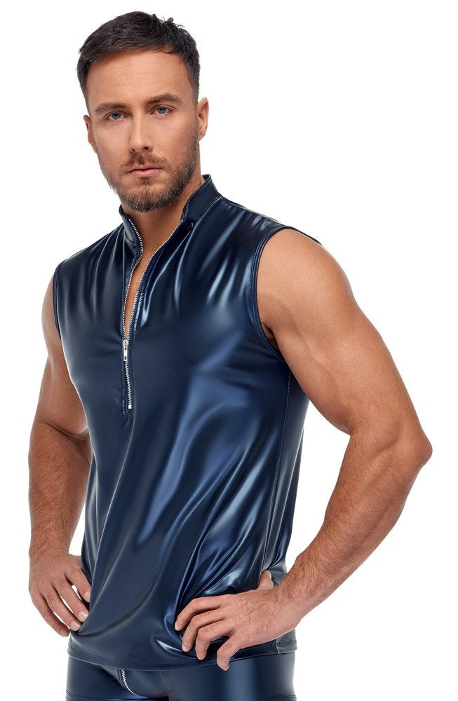 Nek Metallic Wetlook Mannen Shirt Mat