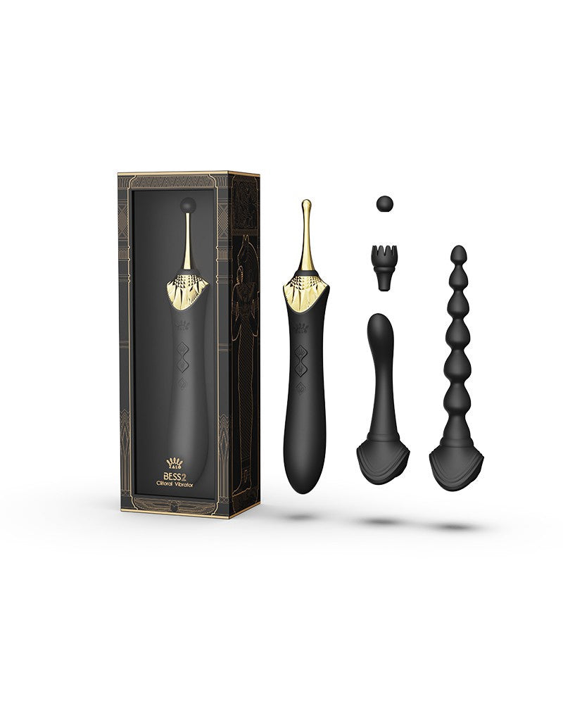ZALO - BESS 2 - VERWARMENDE CLITORIS MASSAGER MET 4 OPZETSTUKKEN - ZWART