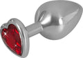 Aluminium Buttplug 85 gram met Hartvorm Basis en Rode Edelsteen  Zilver