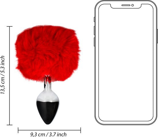Konijnenstaart met metalen buttplug  Rood