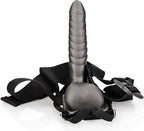 Ribbed Hollow Strap On with Balls  8" / 21 cm  Gunmetal