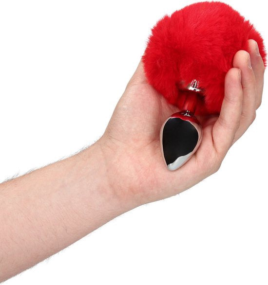 Konijnenstaart met metalen buttplug  Rood