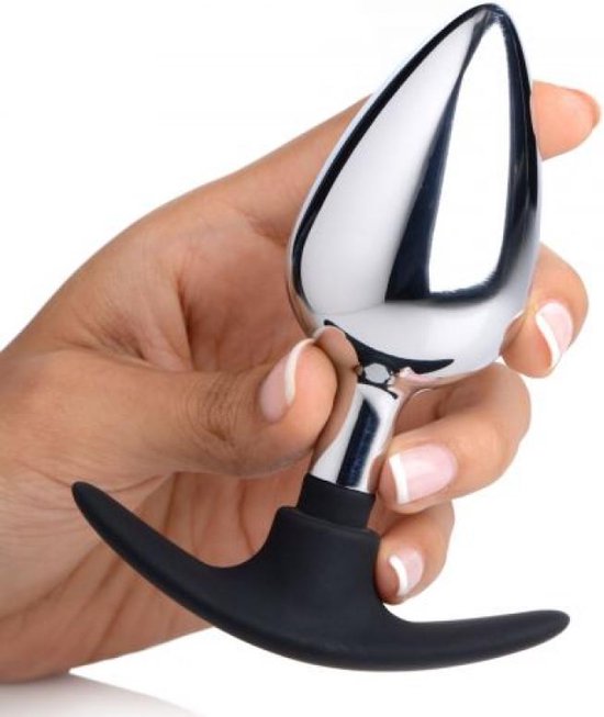 XR Brands Dark Invader Metal & Silicone Anale Plug, Klein, Zilver