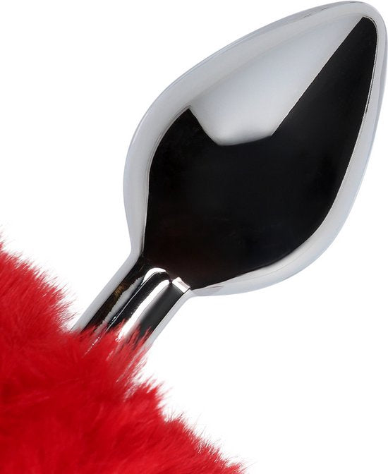 Konijnenstaart met metalen buttplug  Rood