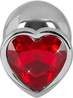 Aluminium Buttplug 85 gram met Hartvorm Basis en Rode Edelsteen  Zilver