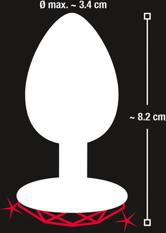 Aluminium Buttplug 85 gram met Hartvorm Basis en Rode Edelsteen  Zilver