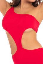 ONE SHOULDER CROPPED CATSUIT RED