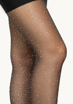 Sheer rhinestone pantyhose Zwart
