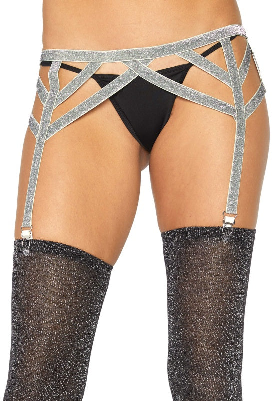 Lurex elastic garter belt Zilver