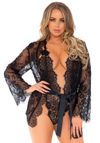 Floral lace teddy and robe