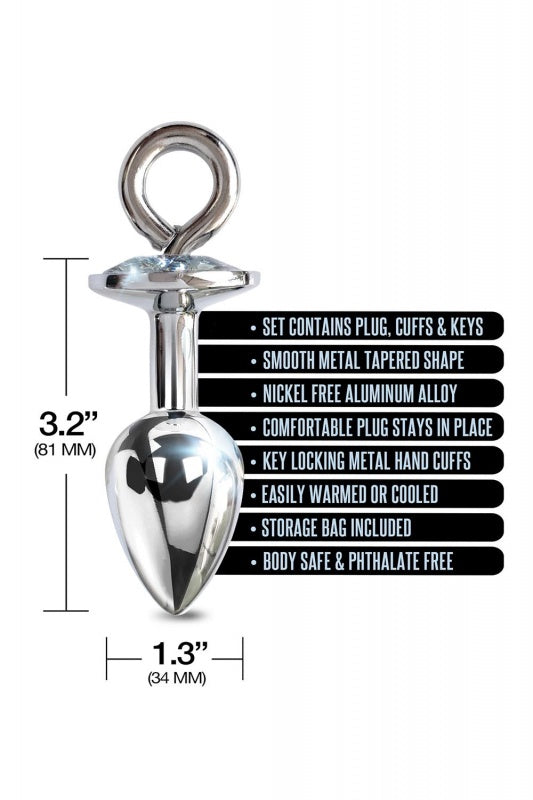 NIXIE METALEN BUTTPLUG  en ampHANDBOEIEN SET, ZILVER