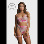 2-Piece Bra Set with Garters and Dazzling Eye Contact Bling Sticker - One Size - Multicolor