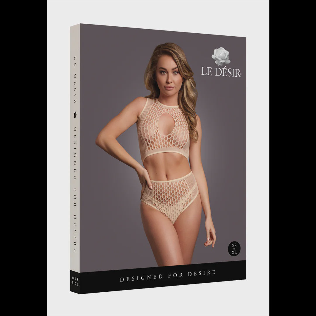 Duo Net Key-Hole Bra Set - One Size - Nude