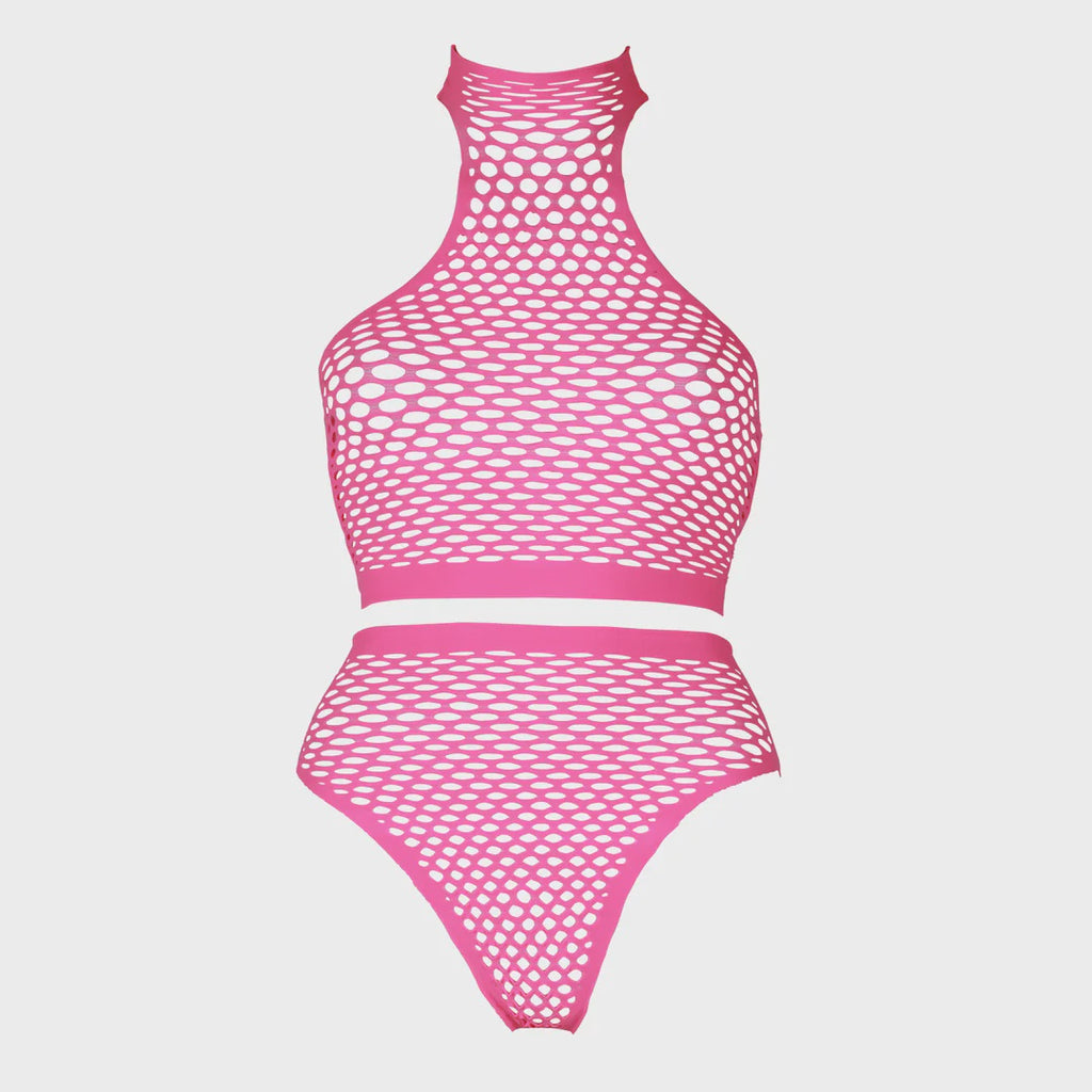 Turtle Neck and High Waist Slip - Plus Size - Neon Pink