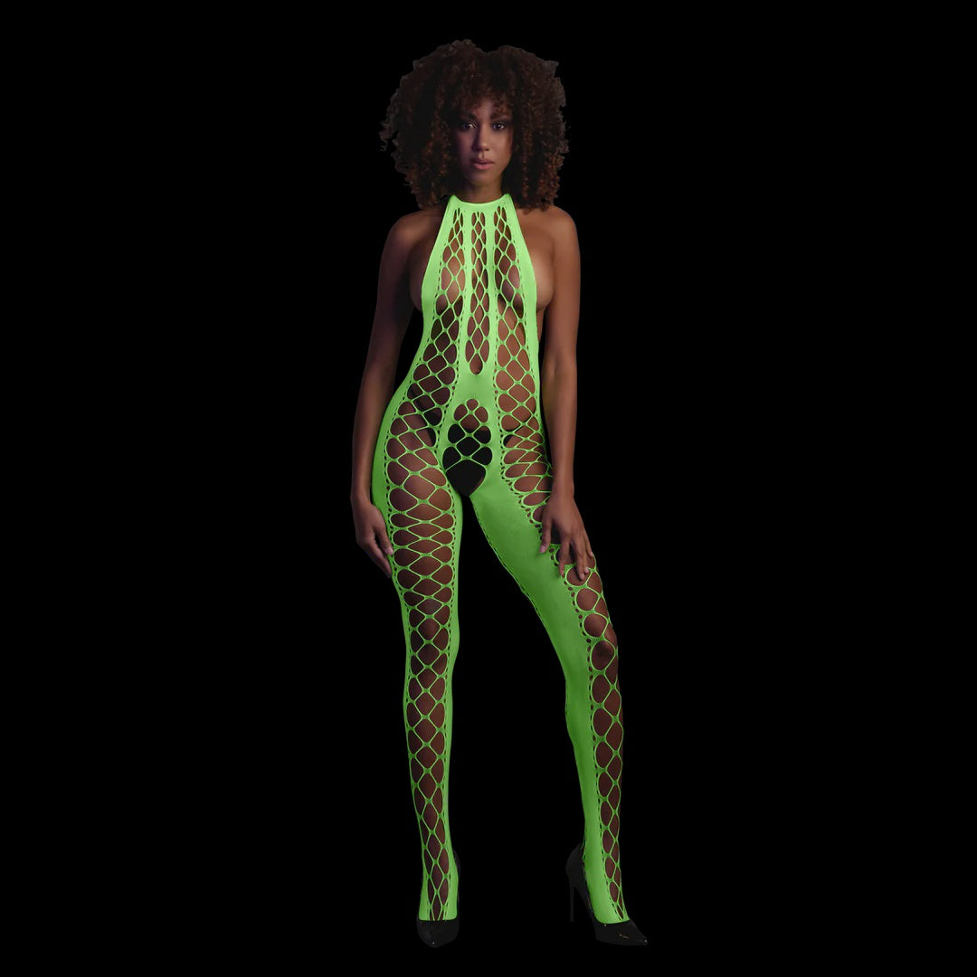 Bodystocking with Halterneck - One Size - Neon Green