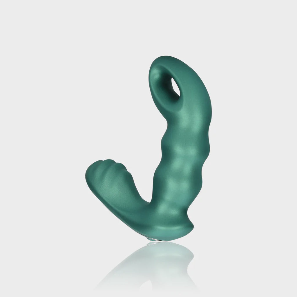 Vibrerende prostaatstimulator met kralen en afstandsbediening  Metallic Groen