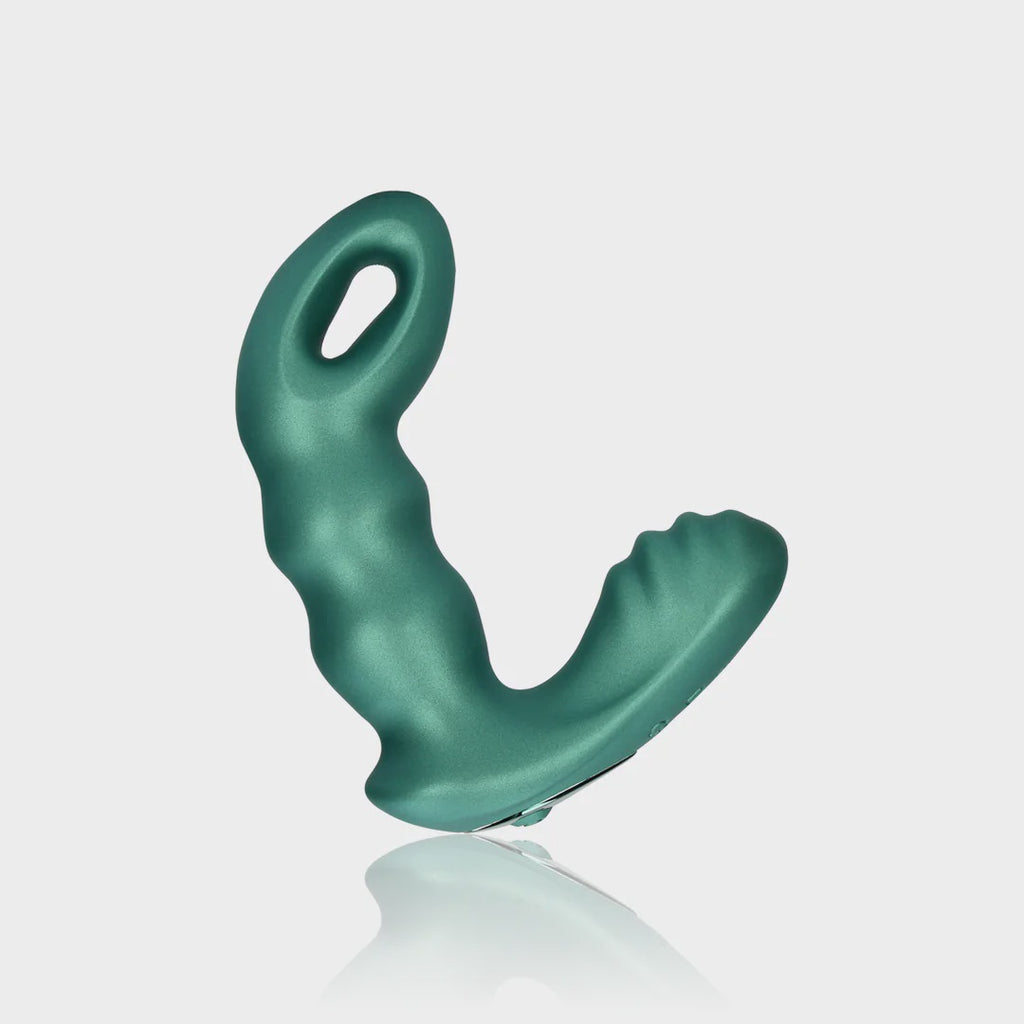 Vibrerende prostaatstimulator met kralen en afstandsbediening  Metallic Groen