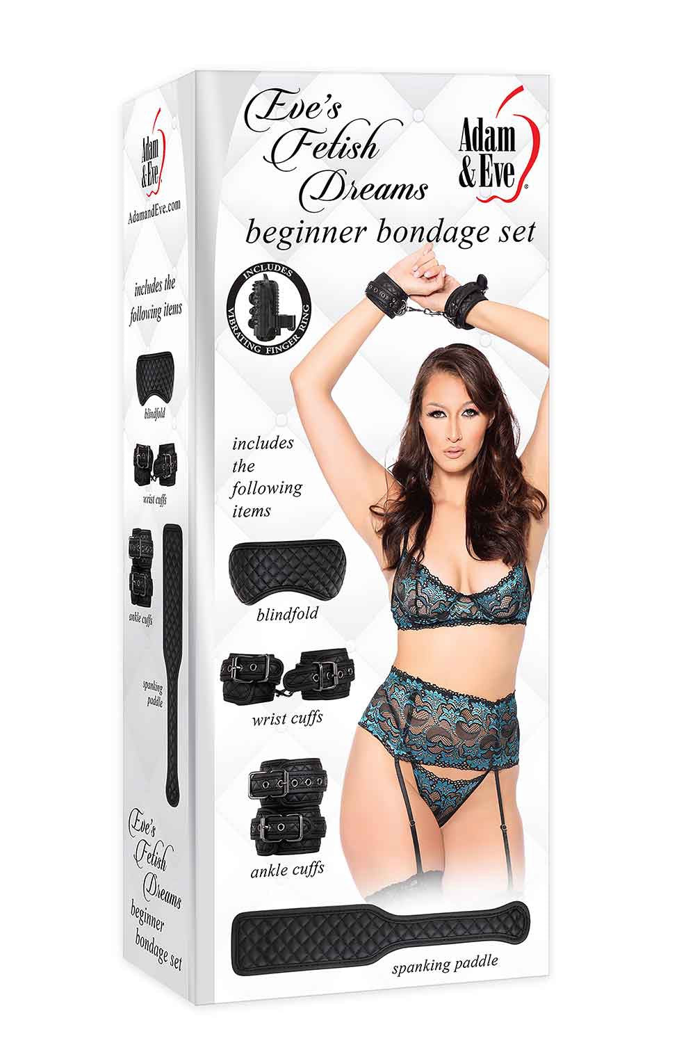 Adam & Eve Fetish Dreams Beginner 4 Piece Bondage Set - Paddle, Cuffs & Blindfold