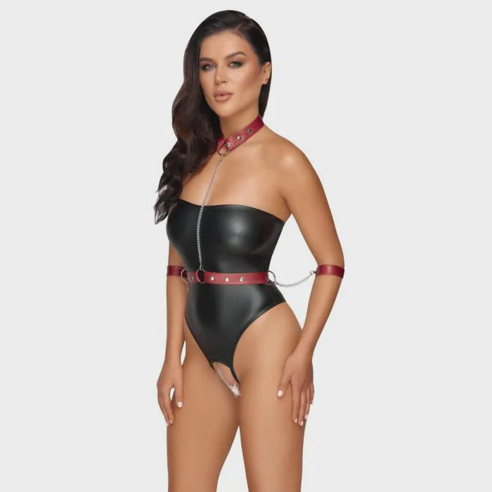 Stringbody met Bondage Details Zwart/Rood
