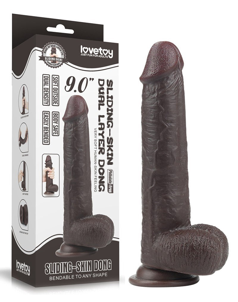 LOVE TOY SLIDING SKIN DILDO 23 CM ZWART