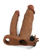Pleasure X Tender Vibrating Double Penis Sleeve + 5 cm Bruin