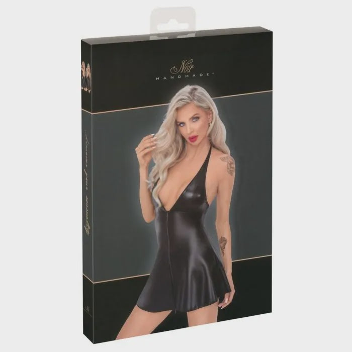 Noir Handmade Kort Slangenleerlook Jurkje - Zwart