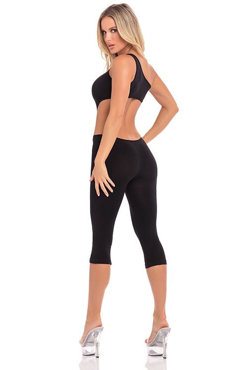 CROPPED CATSUIT MET ÉÉN SCHOUDER ZWART