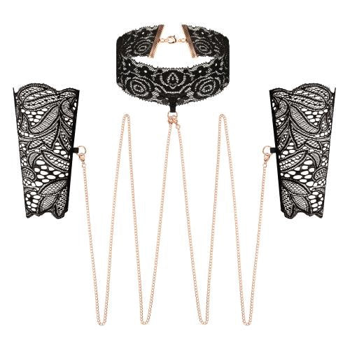 Rosy Gold Kant Manchetten en Kraag Zwart