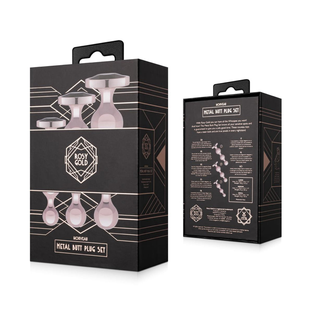 Rosy Gold - Metalen Buttplugset 3 stuks - Roségoud