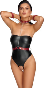 Stringbody met Bondage Details Zwart/Rood