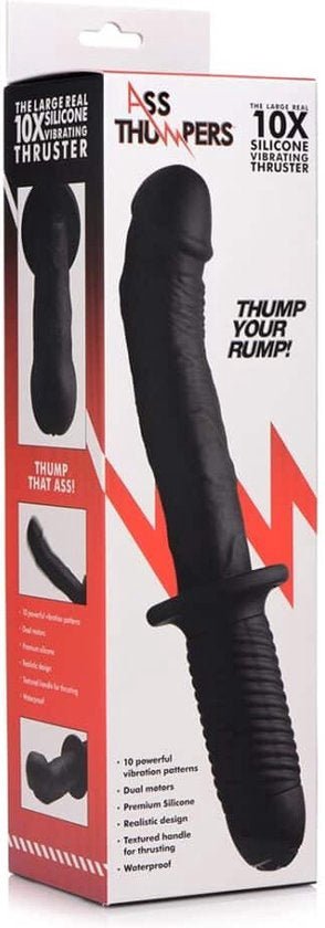 The Large Realistic Silicone Vibrator with Handle Black