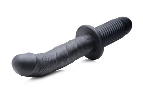 The Large Realistic Silicone Vibrator with Handle Black
